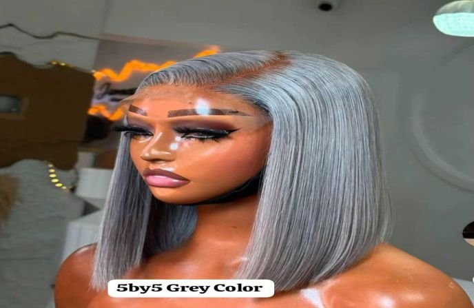 10inches 200g gray color bonestriaght with 5by5 closure
