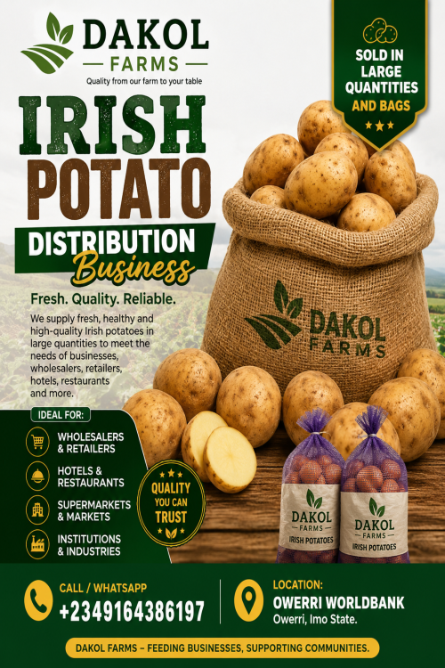 Fresh potatoes, we distribute around owerri and all over the country.