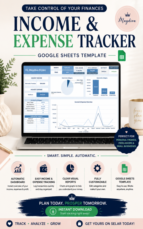 Automated Google Sheets Income and Expense Tracker.