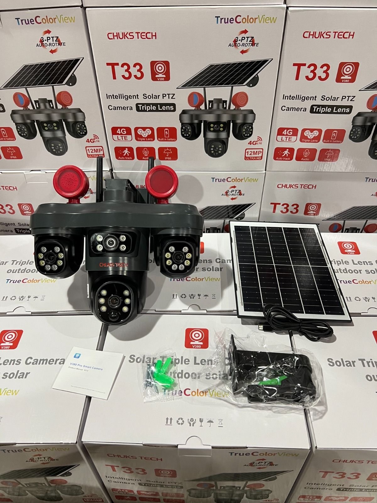 Intelligence solar PTZ camera Triple Lens