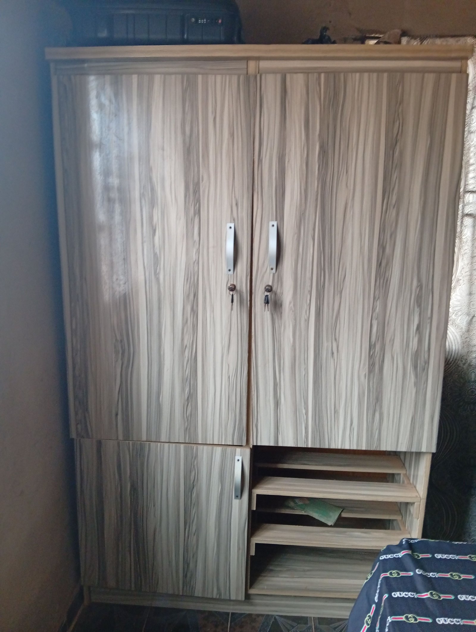 Chairs, bed frame, mattress, wardrobe dressing mirror and TV stand