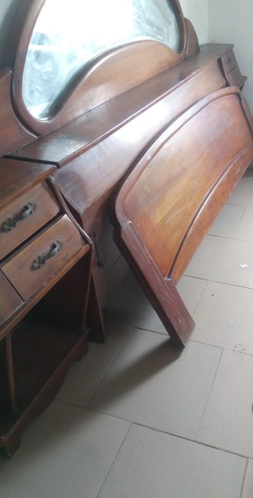 Mazonia wood master bed frame and dressing table